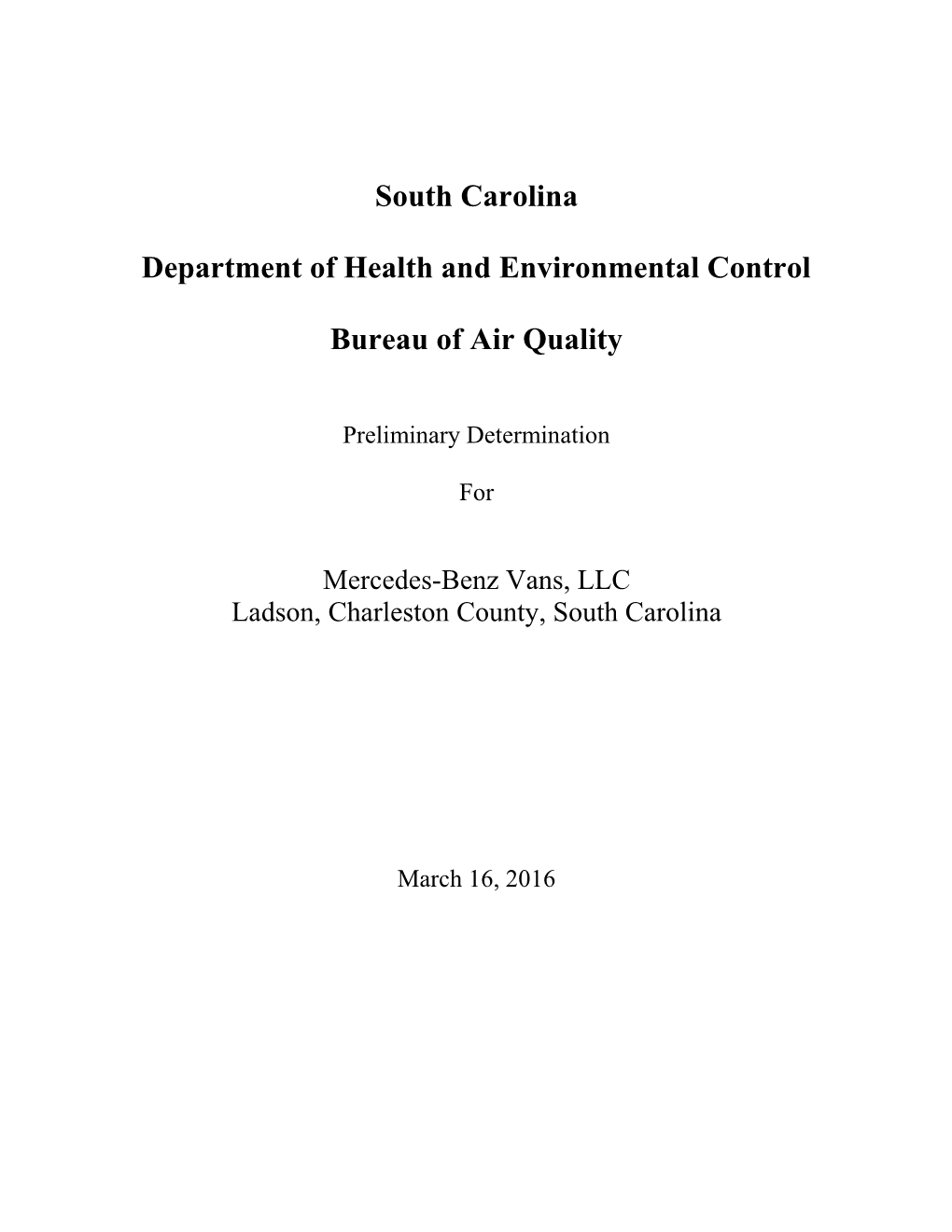 South Carolina Department of Health and Environmental Control Bureau