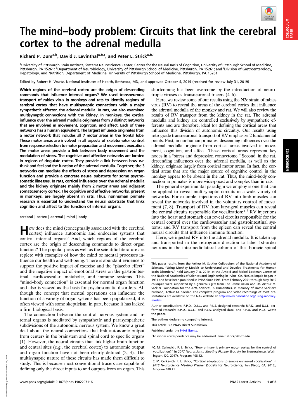 Circuits That Link the Cerebral Cortex to the Adrenal Medulla COLLOQUIUM PAPER