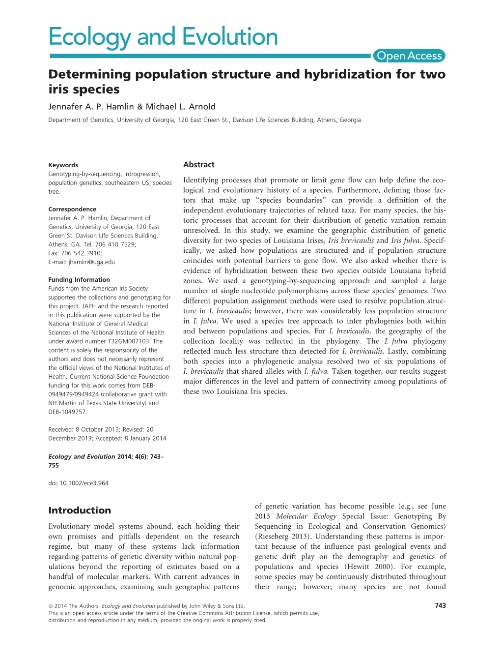 Determining Population Structure and Hybridization for Two Iris Species Jennafer A