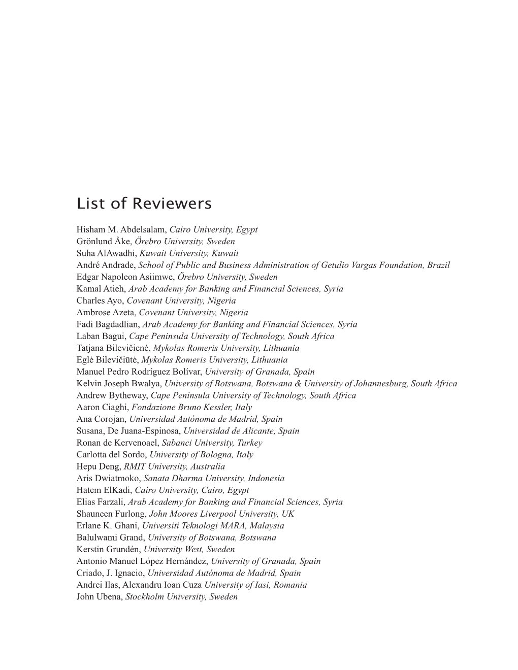 List of Reviewers