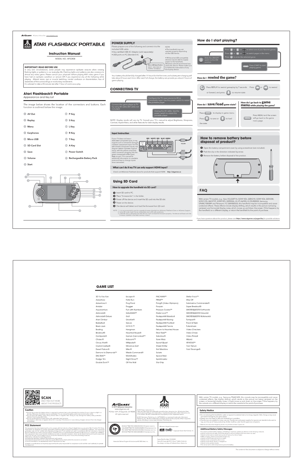 Instruction Manual • USB Ports on PC (Standard-A) a • While Some USB-Compatible Slide the ON/OFF Press to Enter the Selected Game