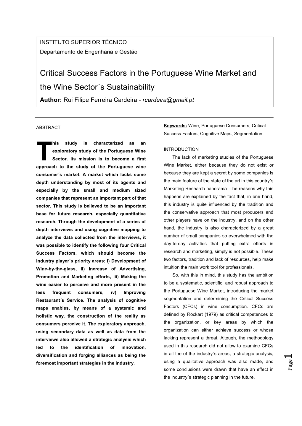 Critical Success Factors in the Portuguese Wine Market and The