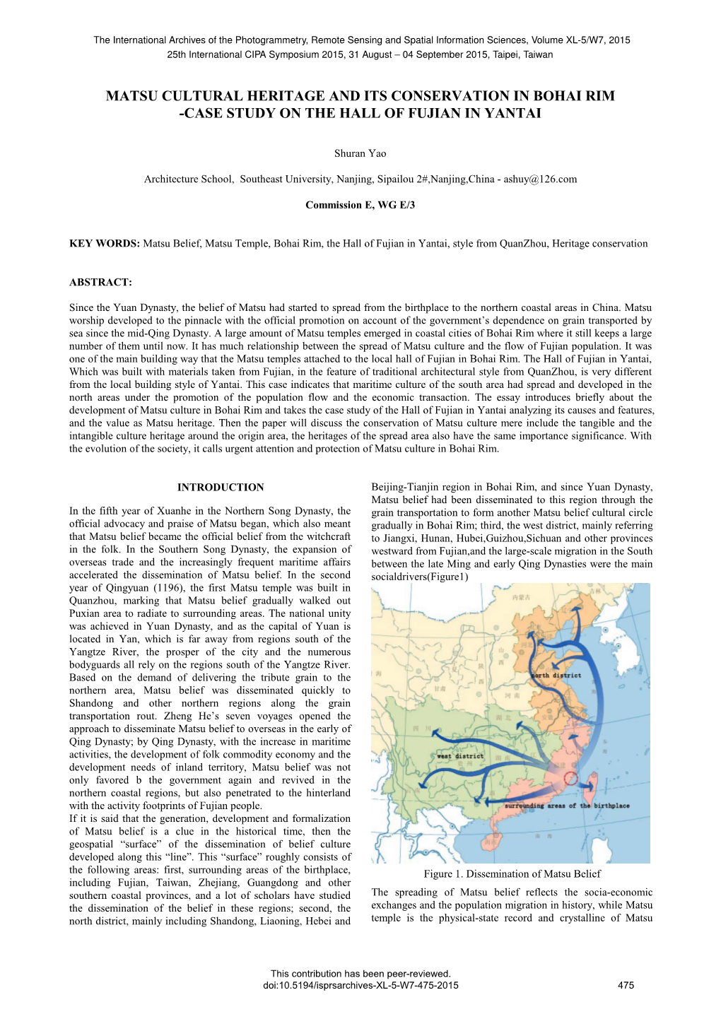 Matsu Cultural Heritage and Its Conservation in Bohai Rim -Case Study on the Hall of Fujian in Yantai