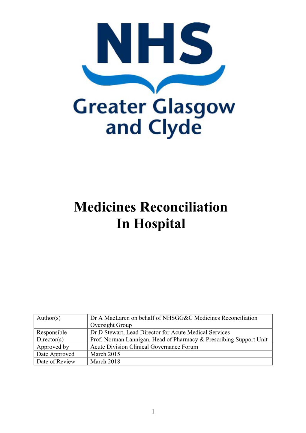 Medicines Reconciliation in Hospital