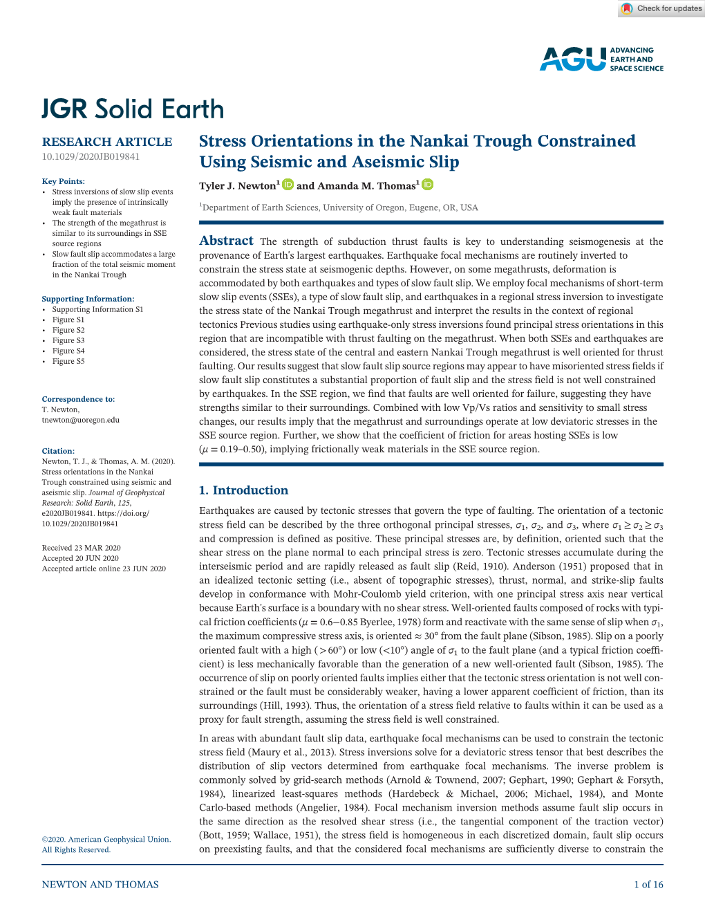 Stress Orientations in the Nankai Trough Constrained Using Seismic and Aseismic Slip