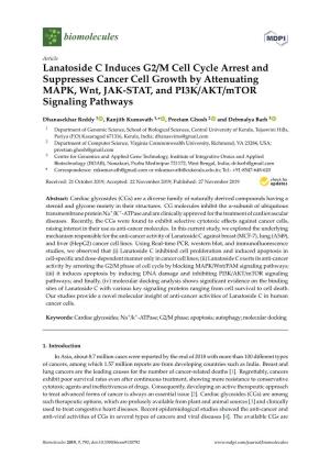 Lanatoside C Induces G2/M Cell Cycle Arrest and Suppresses Cancer Cell Growth by Attenuating MAPK, Wnt, JAK-STAT, and PI3K/AKT/Mtor Signaling Pathways
