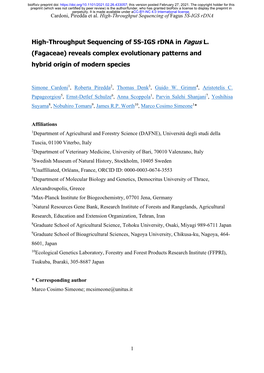 High-Throughput Sequencing of 5S-IGS Rdna in Fagus L. (Fagaceae) Reveals Complex Evolutionary Patterns and Hybrid Origin of Modern Species