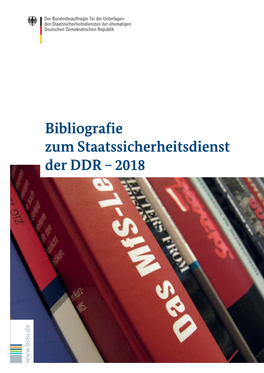 Bibliografie Zum Staatssicherheitsdienst Der DDR