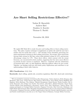 Are Short Selling Restrictions Effective?