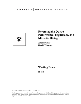 Reversing the Queue: Performance, Legitimacy, and Minority Hiring