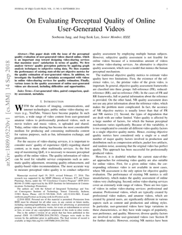 On Evaluating Perceptual Quality of Online User-Generated Videos Soobeom Jang, and Jong-Seok Lee, Senior Member, IEEE