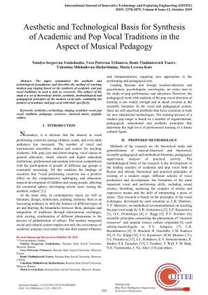 Aesthetic and Technological Basis for Synthesis of Academic and Pop Vocal Traditions in the Aspect of Musical Pedagogy