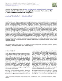 Learning in Governance Networks in the Context of Environmental Management