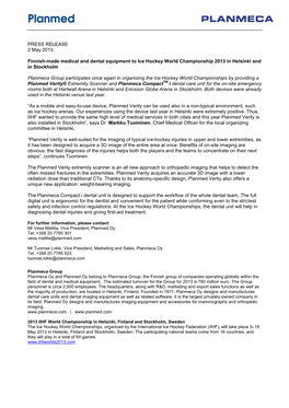 PRESS RELEASE 2 May 2013 Finnish-Made Medical and Dental