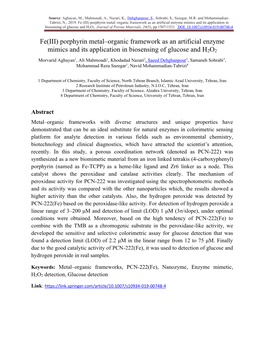 Fe(III) Porphyrin Metal–Organic Framework As an Artificial Enzyme Mimics and Its Application in Biosensing of Glucose and H2O2