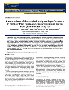 Oncorhynchus Mykiss) and Brown Trout (Salmo Trutta Fario) Fry