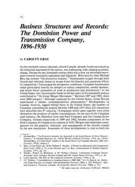 Business Structures and Records: the Dominion Power and Transmission Company