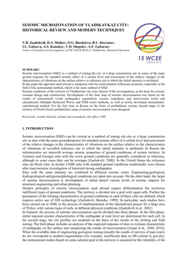 SEISMIC MICROZONATION of VLADIKAVKAZ CITY: HISTORICAL REVIEW and MODERN TECHNIQUES Paper Title Line 2