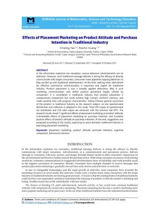 Effects of Placement Marketing on Product Attitude and Purchase Intention in Traditional Industry