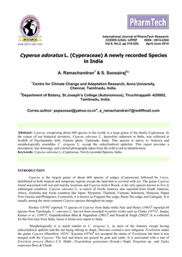 Cyperus Odoratus L. (Cyperaceae) a Newly Recorded Species in India