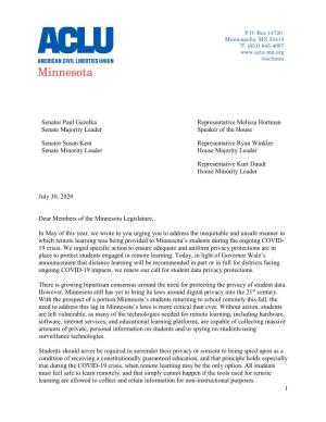 Sent a Letter to Leaders of the Minnesota