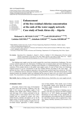 Enhancement of the Free Residual Chlorine Concentration at the Ends of the Water Supply Network: Case Study of Souk Ahras City – Algeria