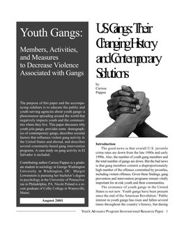 U.S. Gangs: Their Changing History and Contemporary Solutions