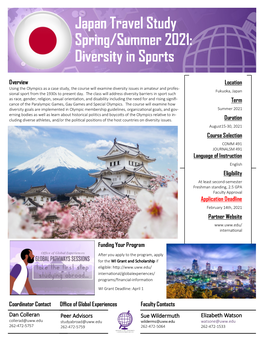 Japan Travel Study Spring/Summer 2021: Diversity in Sports