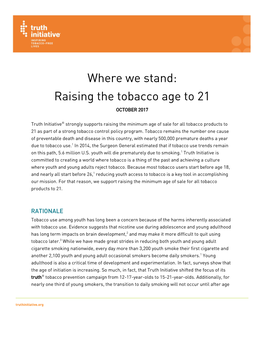 Where We Stand: Raising the Tobacco Age to 21