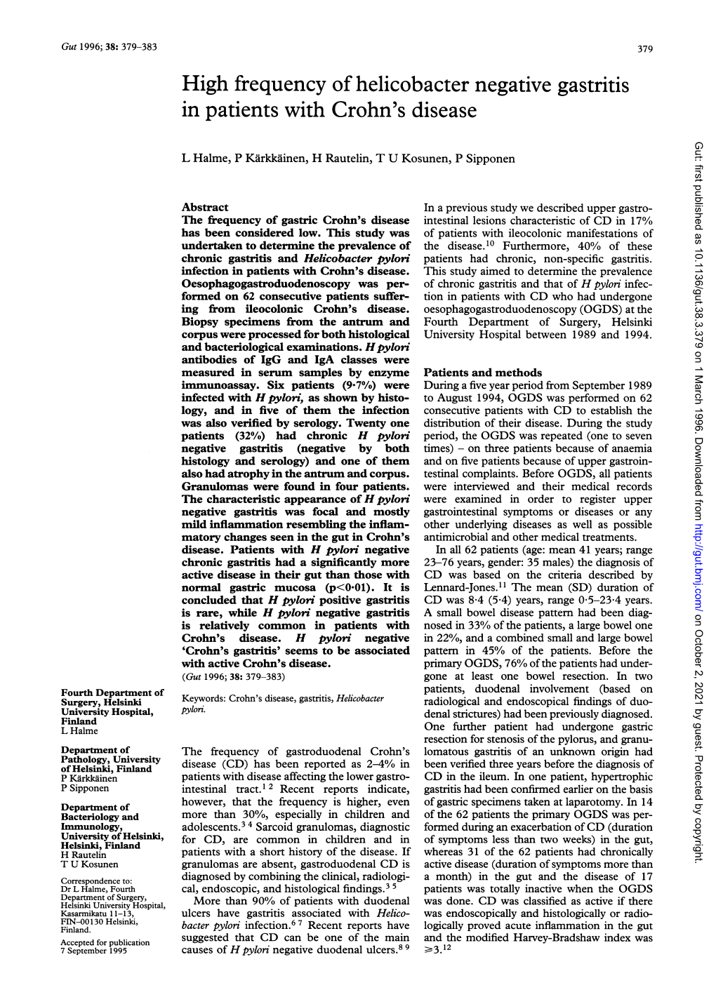 In Patients with Crohn's Disease Gut: First Published As 10.1136/Gut.38.3.379 on 1 March 1996