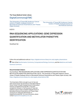 Rna-Sequencing Applications: Gene Expression Quantification and Methylator Phenotype Identification