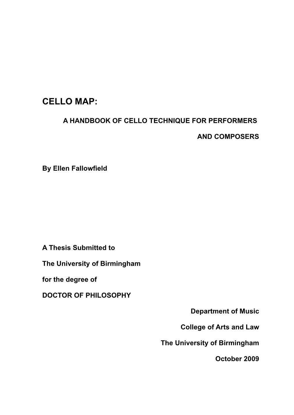 A Handbook of Cello Technique for Performers