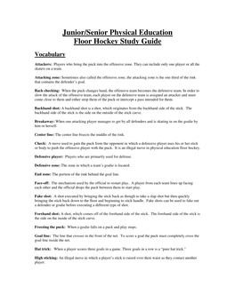 Junior/Senior Physical Education Floor Hockey Study Guide