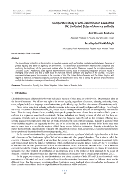 Comparative Study of Anti-Discrimination Laws of the UK, the United States of America and India