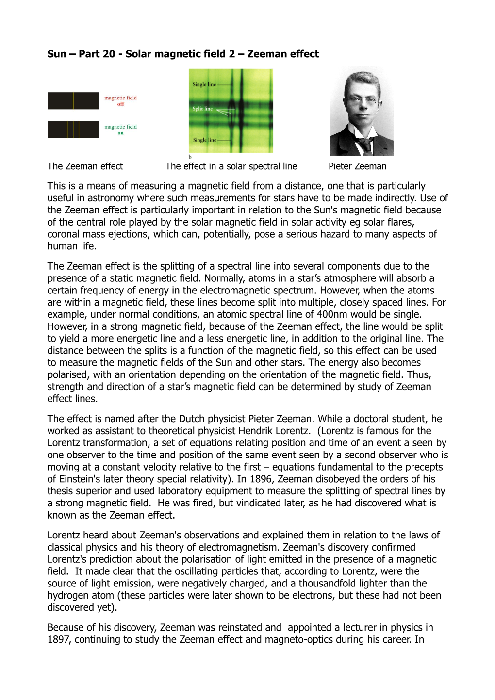 Sun – Part 20 – Solar Magnetic Field 2 – Zeeman Effect