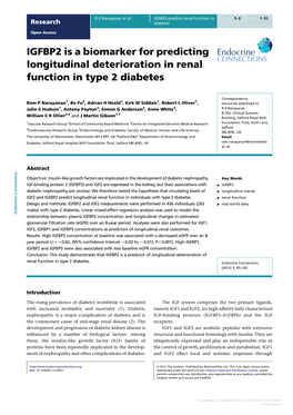 IGFBP2 Is a Biomarker for Predicting Longitudinal Deterioration in Renal Function in Type 2 Diabetes