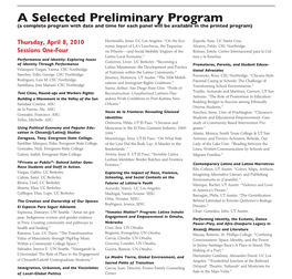 A Selected Preliminary Program (A Complete Program with Date and Time for Each Panel Will Be Available in the Printed Program)