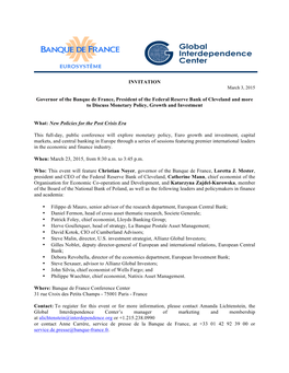 INVITATION Governor of the Banque De France, President of the Federal