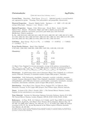 Chrisstanleyite Ag2pd3se4 C 2001-2005 Mineral Data Publishing, Version 1