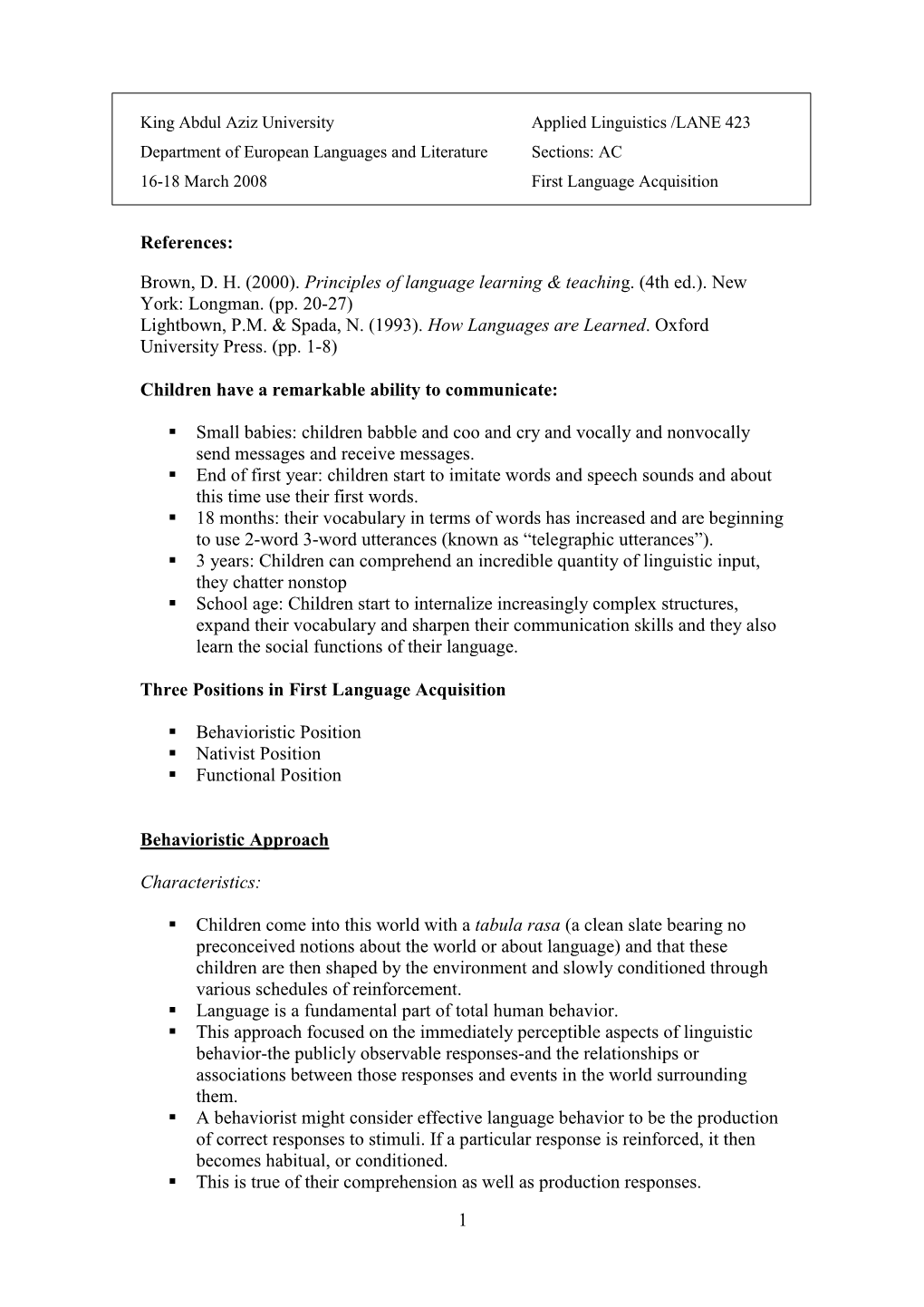 Chapter 2: First Language Acquisition