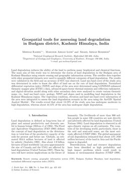 Geospatial Tools for Assessing Land Degradation in Budgam District, Kashmir Himalaya, India