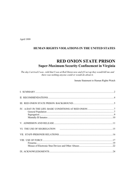 RED ONION STATE PRISON Super-Maximum Security Confinement in Virginia