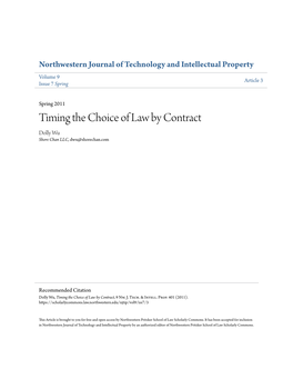 Timing the Choice of Law by Contract Dolly Wu Shore Chan LLC, Dwu@Shorechan.Com
