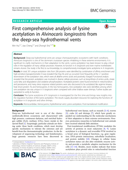 First Comprehensive Analysis of Lysine Acetylation in Alvinocaris Longirostris from the Deep-Sea Hydrothermal Vents Min Hui1,2, Jiao Cheng1,2 and Zhongli Sha1,2,3*