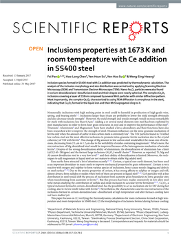 Inclusions Properties at 1673 K and Room Temperature with Ce Addition