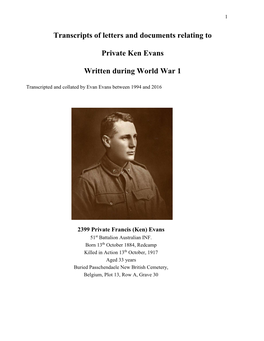 Transcripts of Letters and Documents Relating to Private Ken Evans