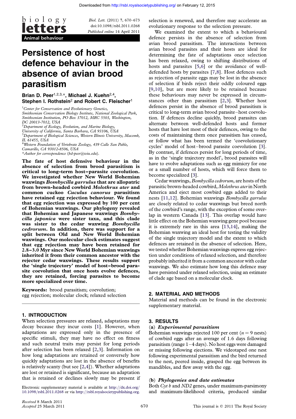 Persistence of Host Defence Behaviour in the Absence of Avian Brood