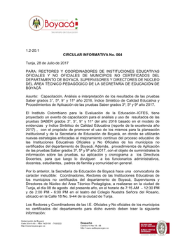 1.2-20.1 CIRCULAR INFORMATIVA No. 064 Tunja, 28 De Julio De 2017