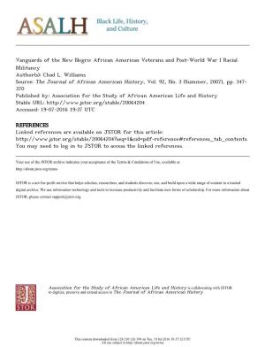 Vanguards of the New Negro: African American Veterans and Post-World War I Racial Militancy Author(S): Chad L