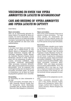 Care and Breeding of Vipera Ammodytes and Vipera Latastei in Captivity